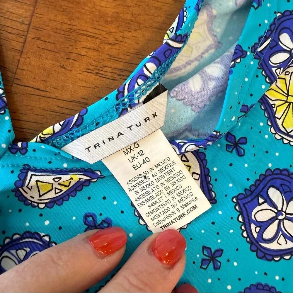 Trina Turk Blue and Yellow swim cover up tunic Corsica print sz Large swim & spa